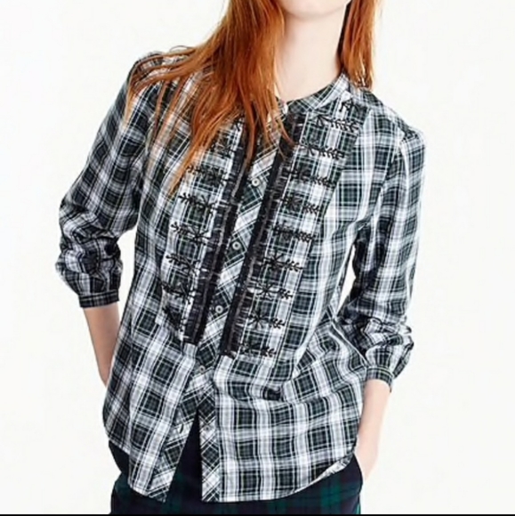 NWOT J crew embellished front forest tartan M - Picture 1 of 6